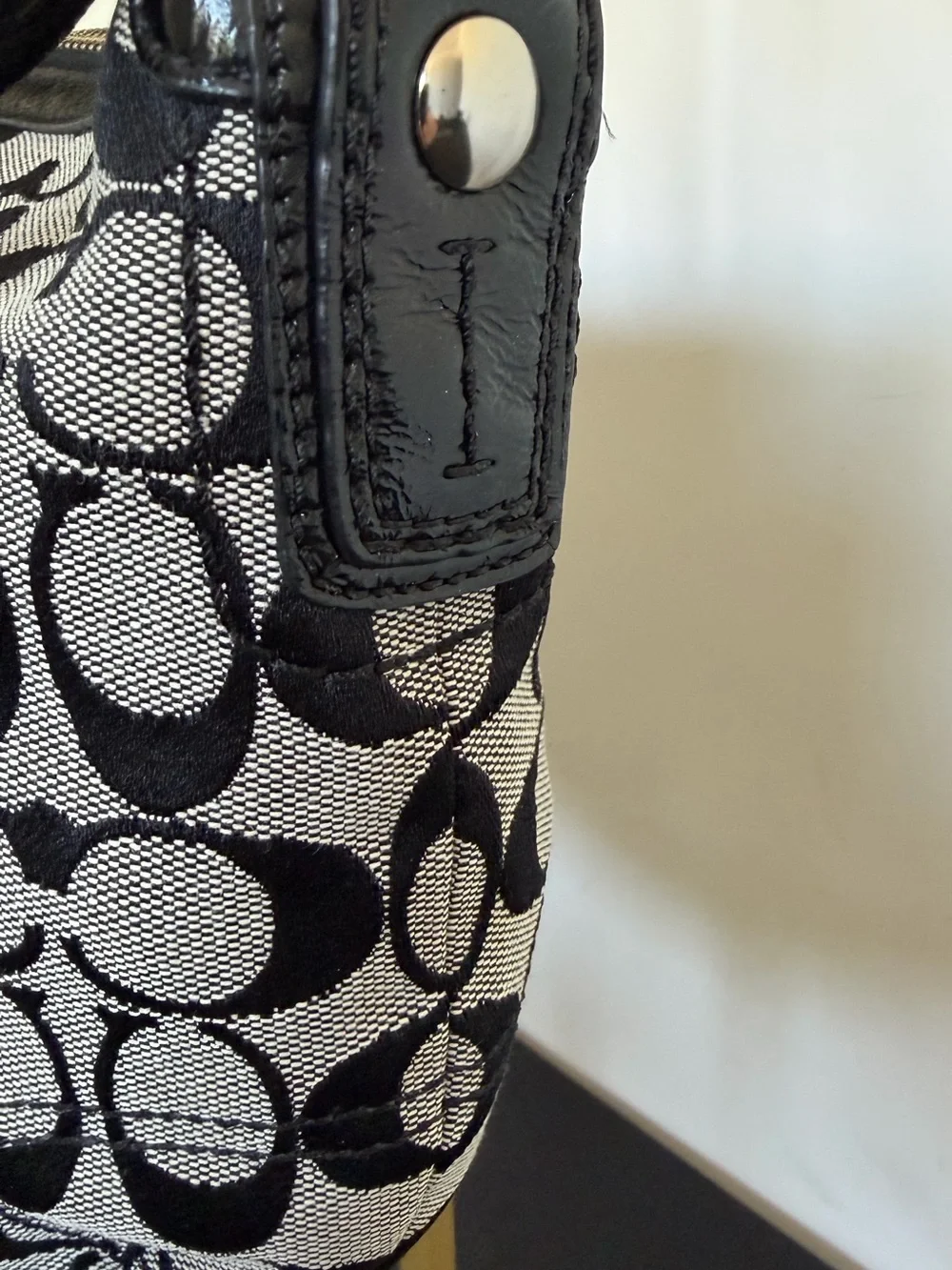 Coach Soho Signature Demi Shoulder Bag F13114 Black White Jacquard